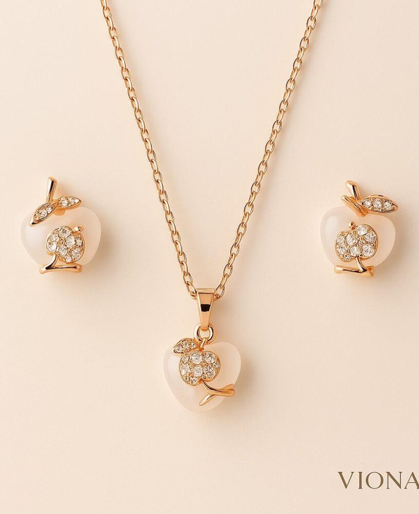 925 Sterling Silver Rose Gold-Plated Necklace & Stud Earrings Set