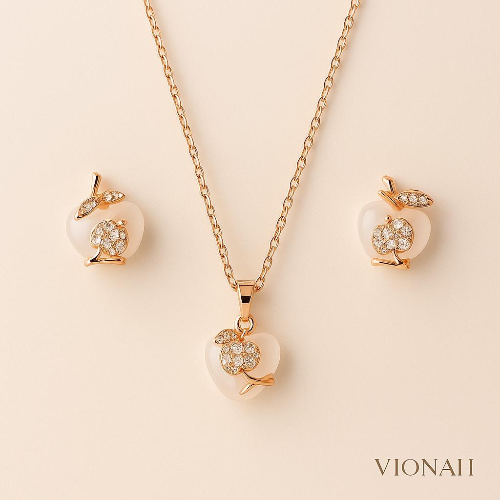 925 Sterling Silver Rose Gold-Plated Necklace & Stud Earrings Set