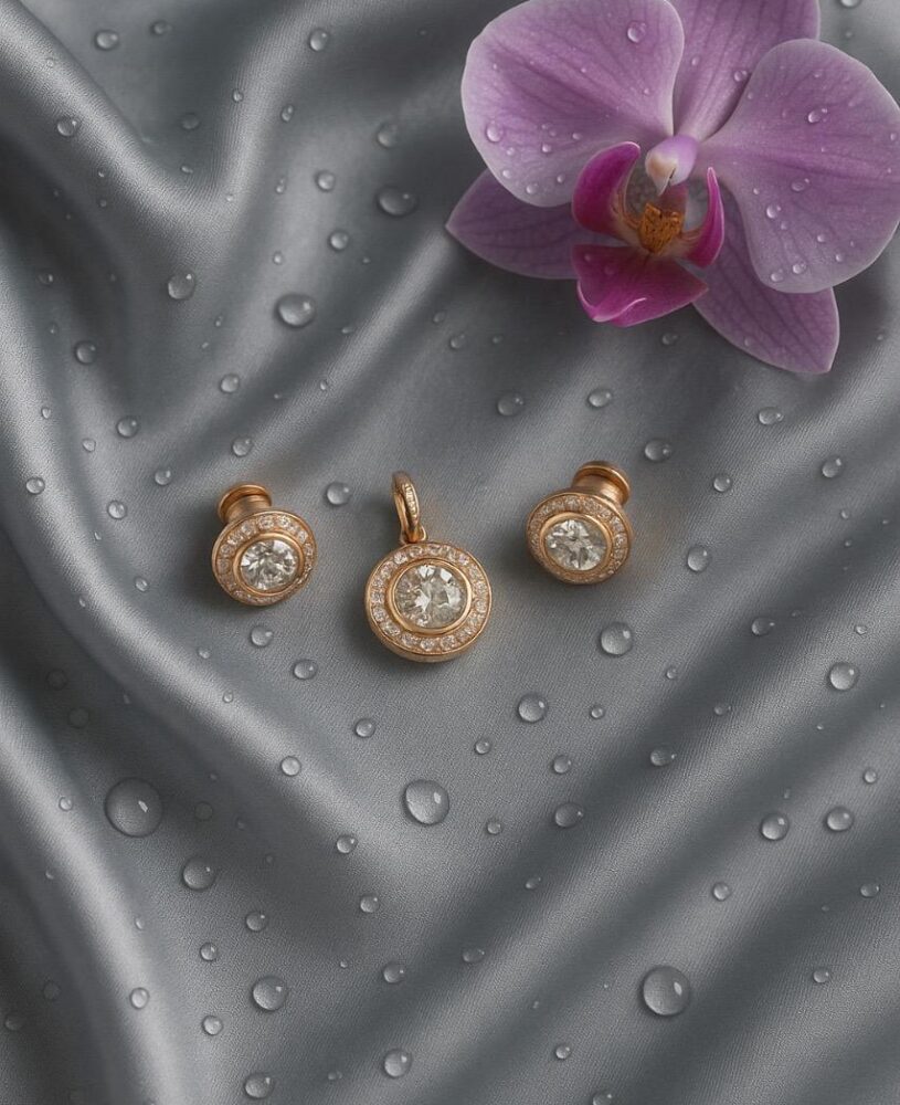925 Sterling Silver Rose Gold-Plated Halo Earrings & Pendant