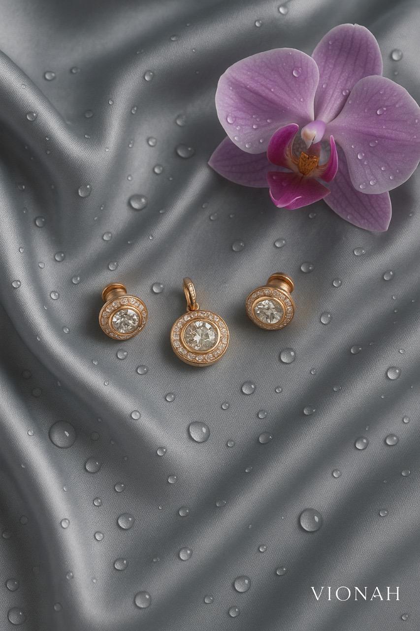 925 Sterling Silver Rose Gold-Plated Halo Earrings & Pendant