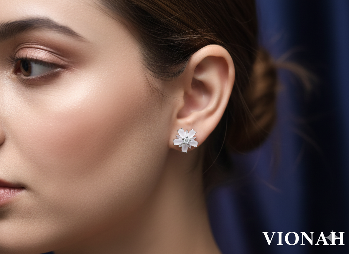925 Sterling Silver Floral Stud Earrings