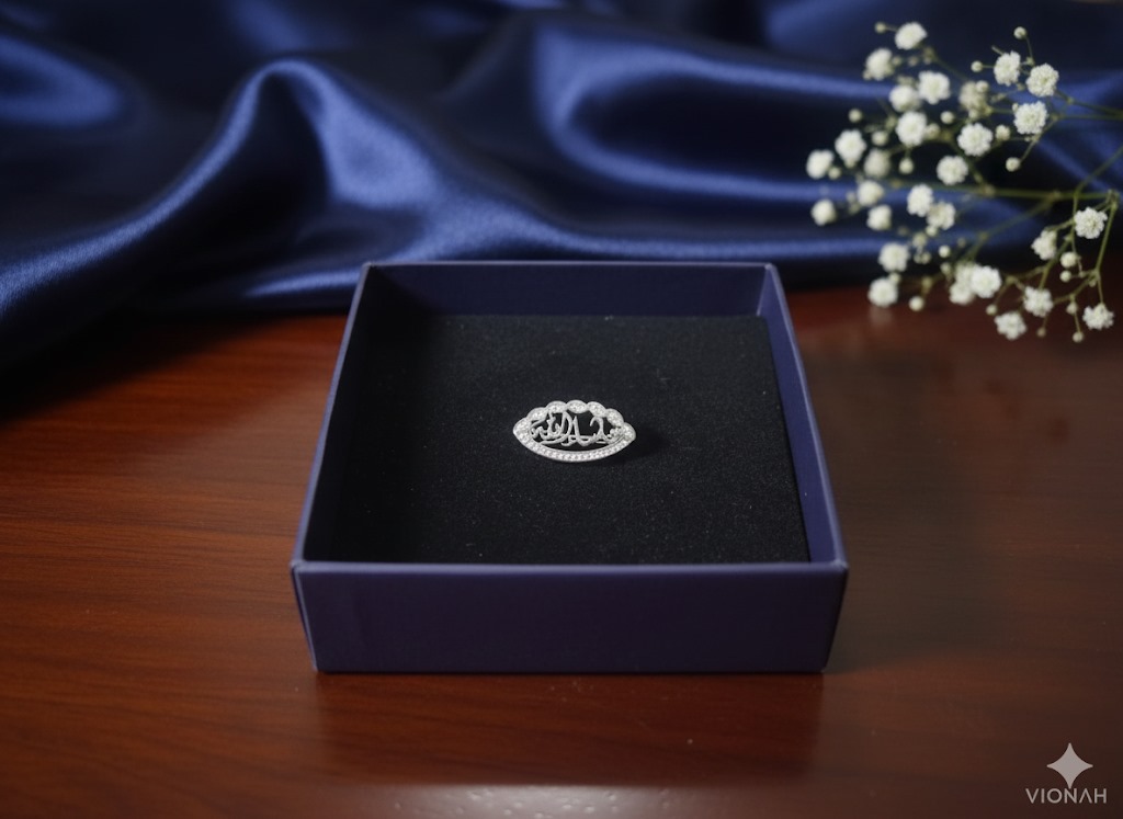925 Silver Calligraphy Oval Brooch