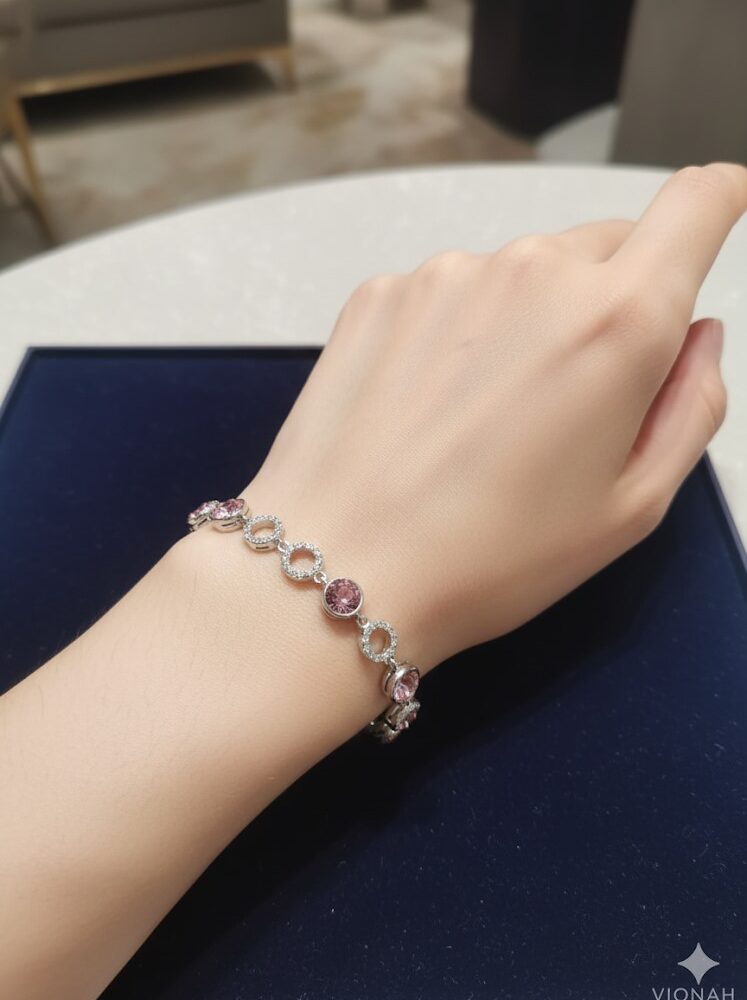 Pink Sparkle Circle 925 Silver Bracelet
