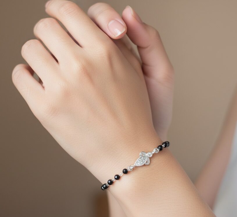 925 Silver Black Bead Bracelet