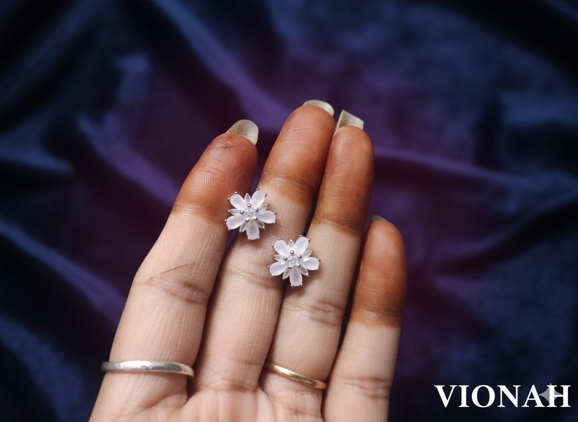 925 Sterling Silver Floral Stud Earrings - Image 2