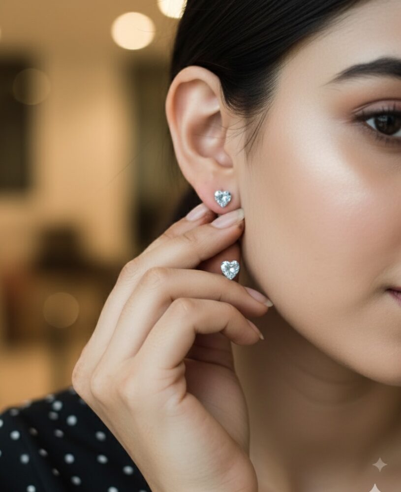 925 Sterling Silver Blue Heart-Cut Stud Earrings