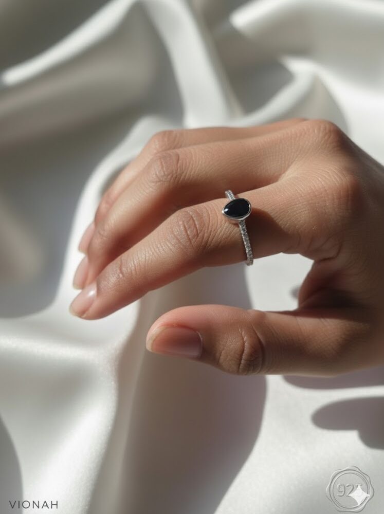 Navy Blue Elegance Silver Ring