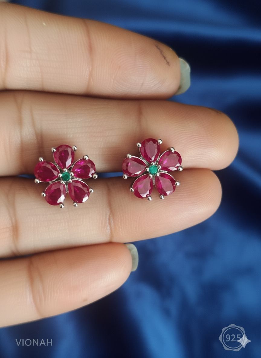 Ruby Floral Stud Earrings - Image 3