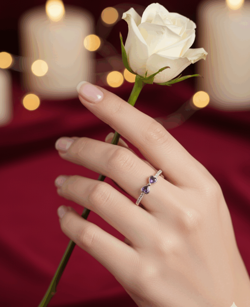 Lavender Heart Silver Ring