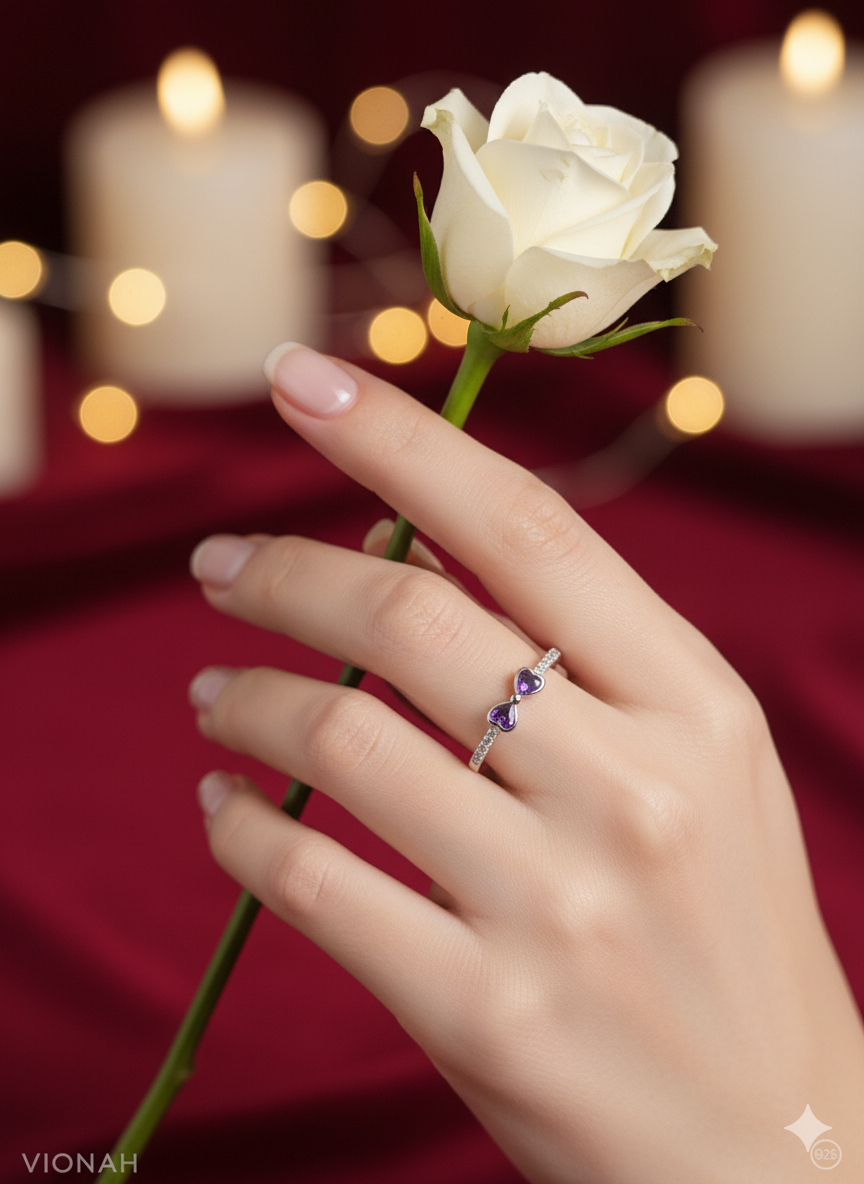 Lavender Heart Silver Ring