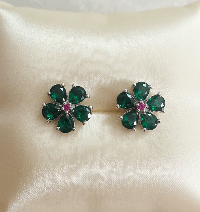 Emerald Floral Stud Earrings