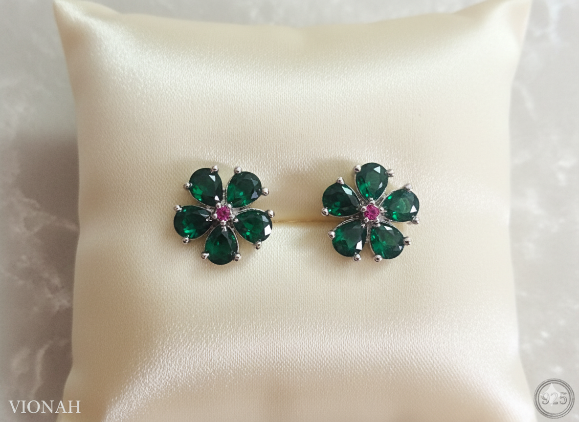 Emerald Floral Stud Earrings