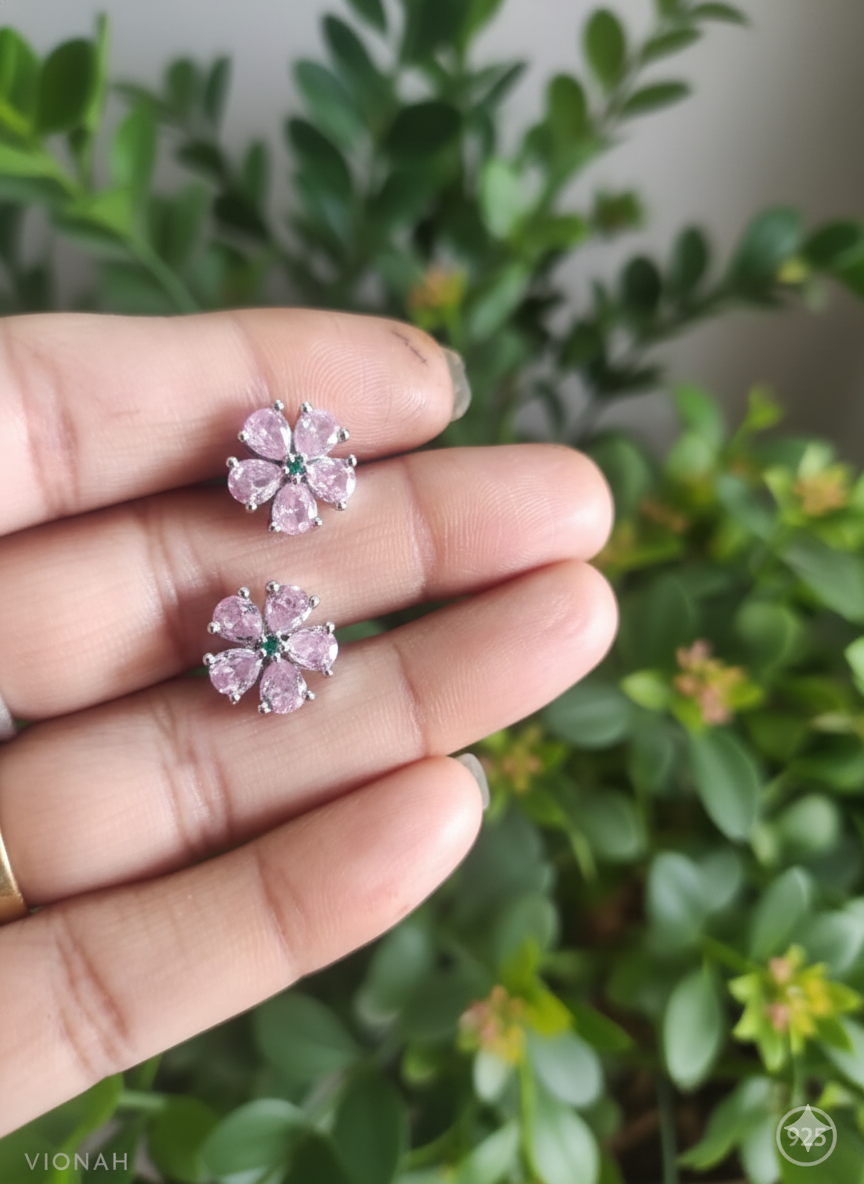 Blush Pink Floral Stud Earrings - Image 2