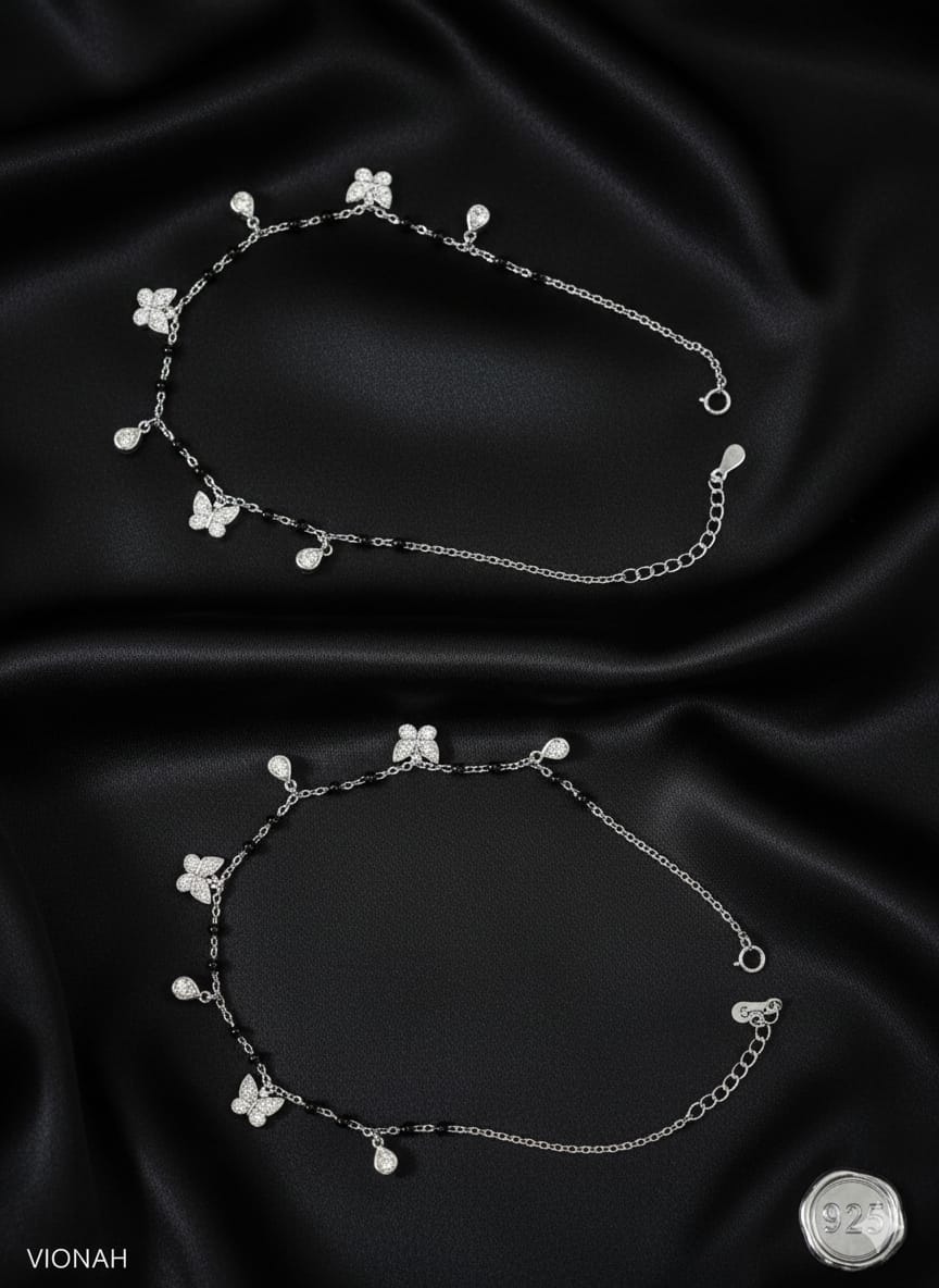 Butterfly Charm Silver Anklet - Image 3