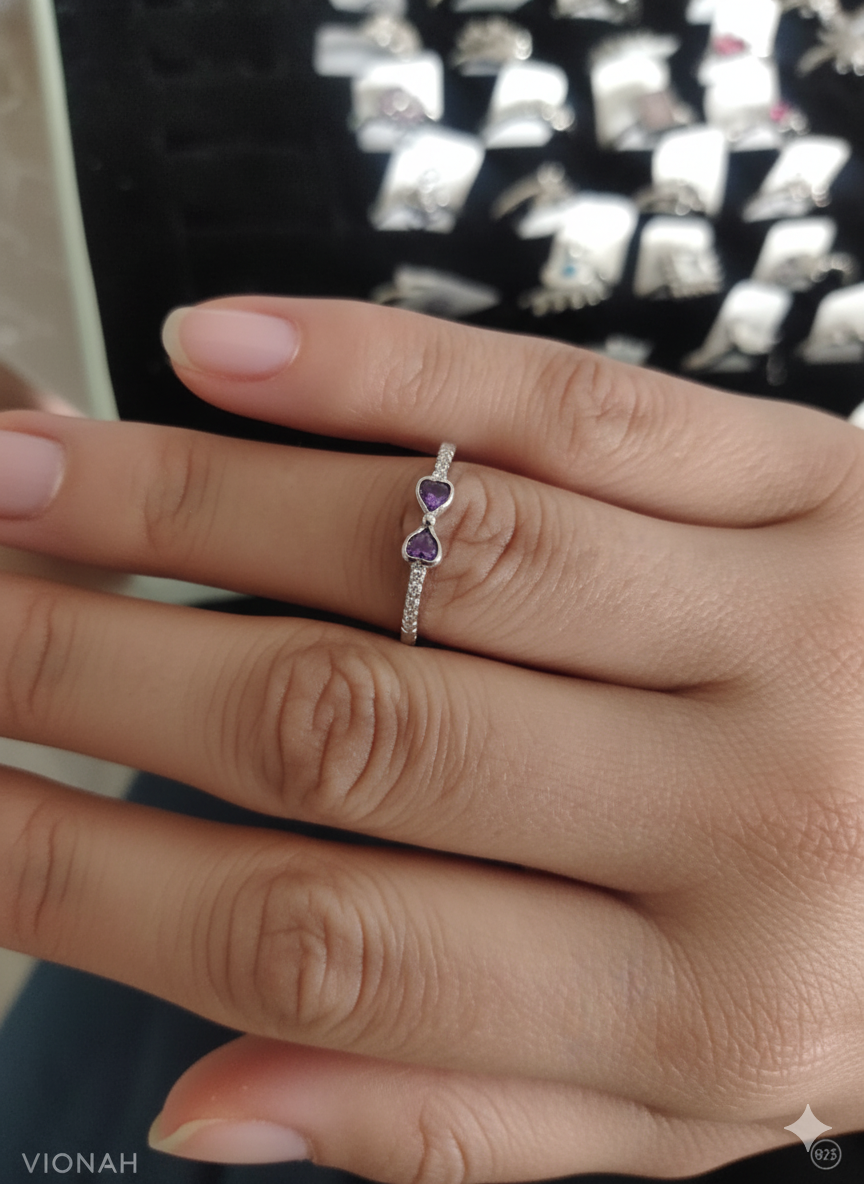 Lavender Heart Silver Ring - Image 3