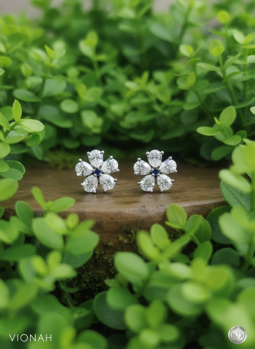 White Floral Stud Earrings - Image 2