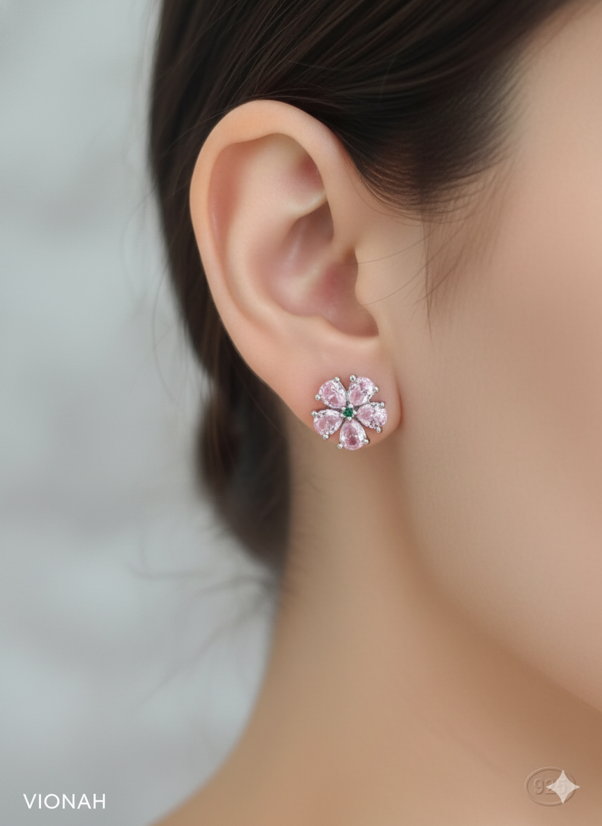Blush Pink Floral Stud Earrings - Image 3