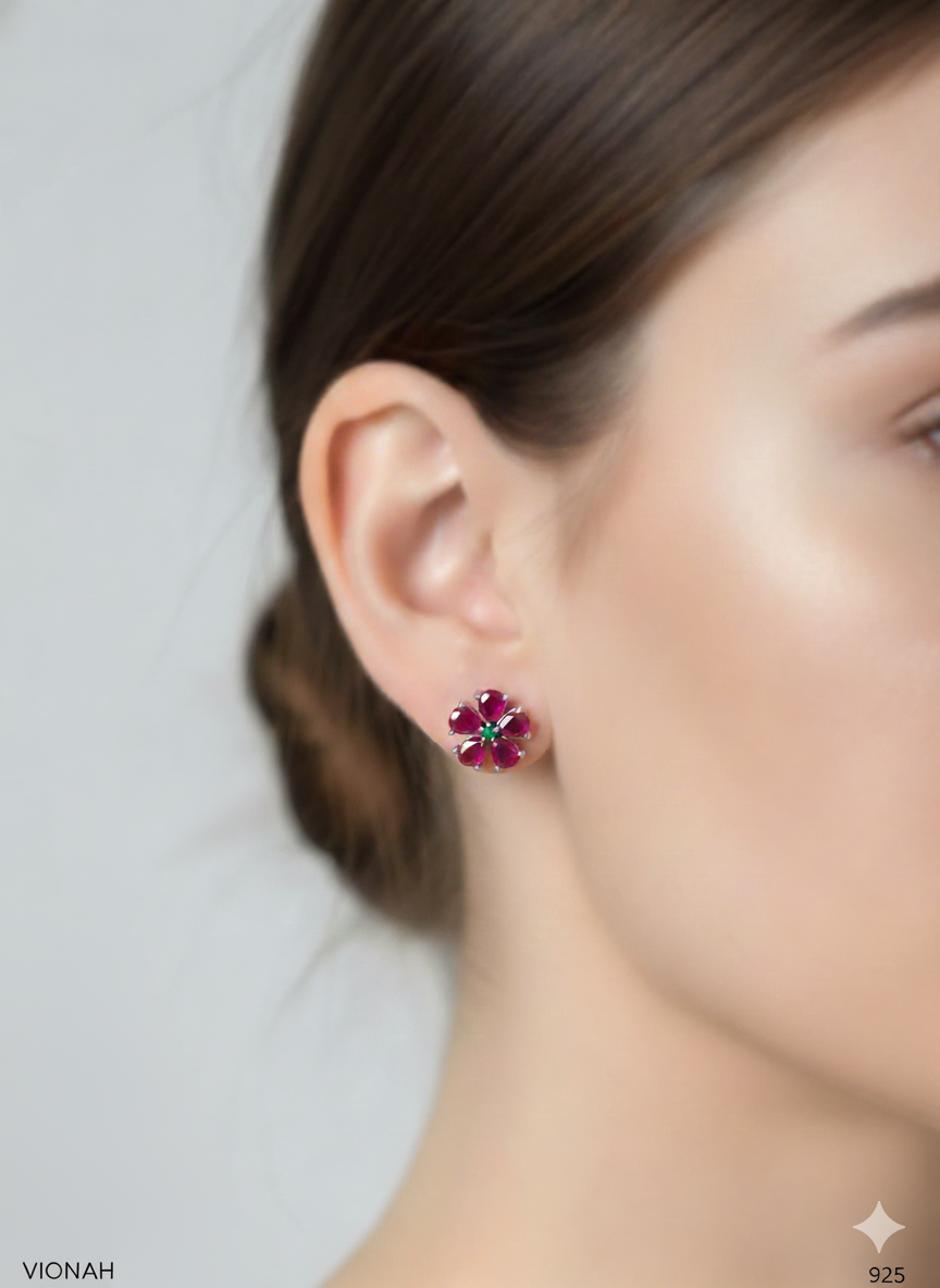 Ruby Floral Stud Earrings - Image 2