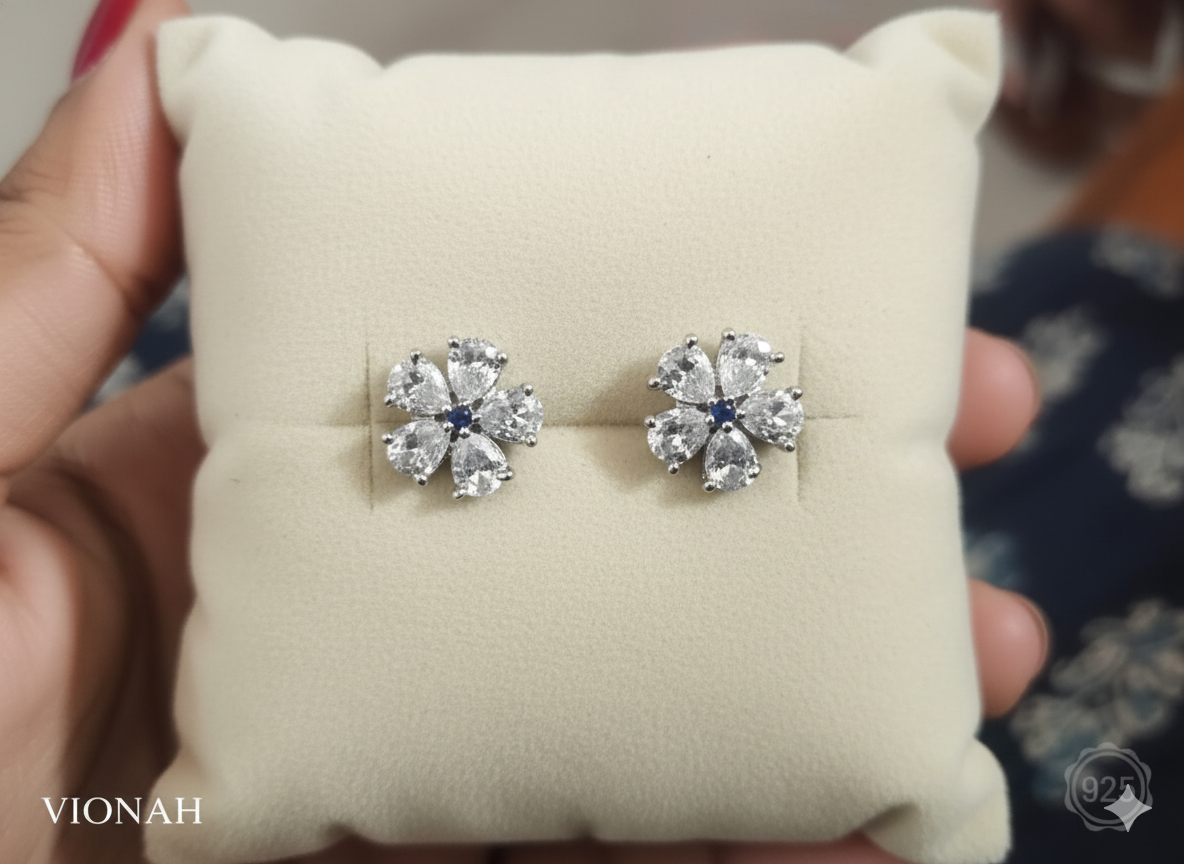 White Floral Stud Earrings