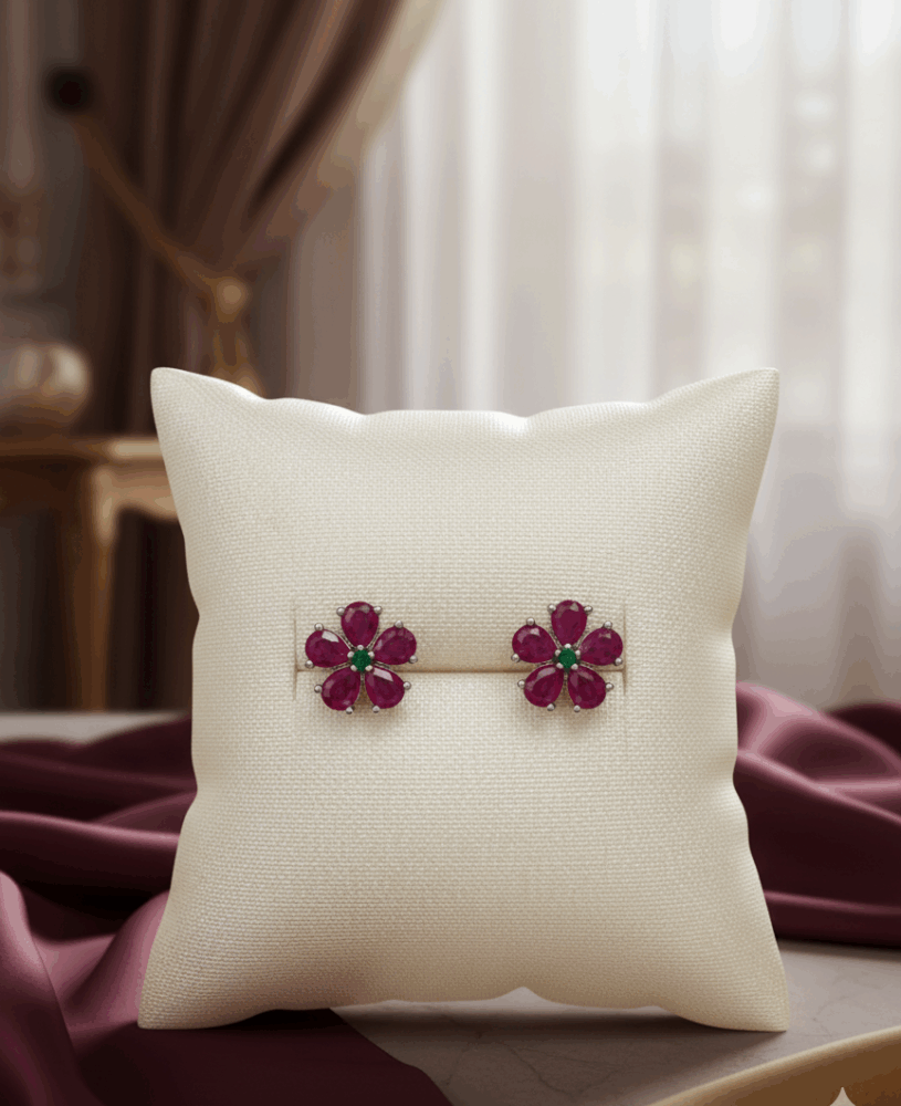 Ruby Floral Stud Earrings