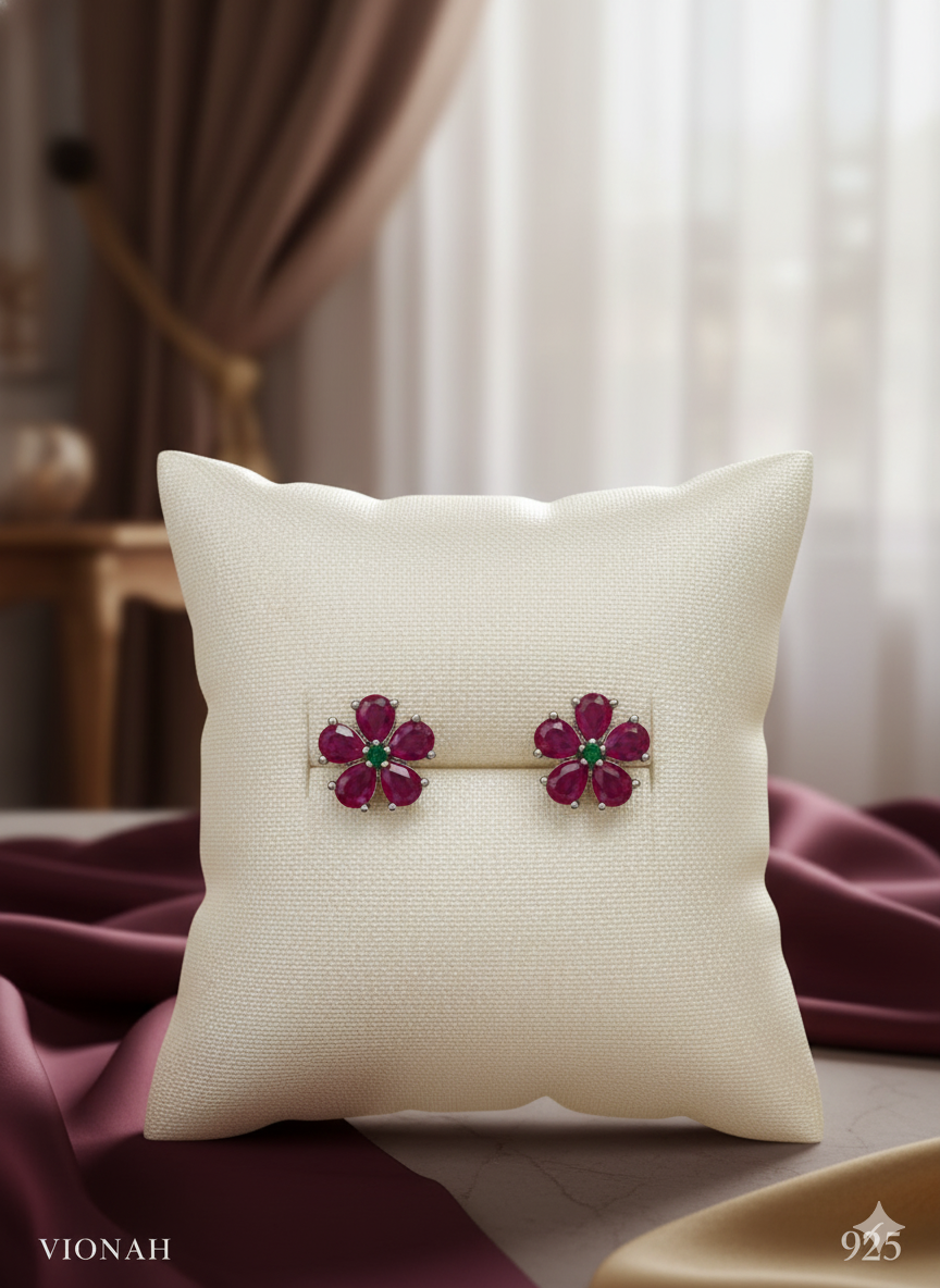 Ruby Floral Stud Earrings