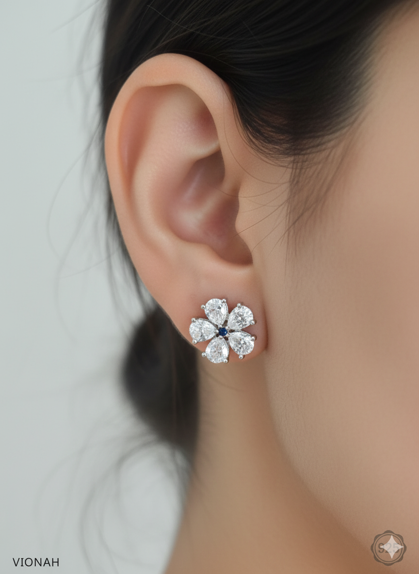 White Floral Stud Earrings - Image 3