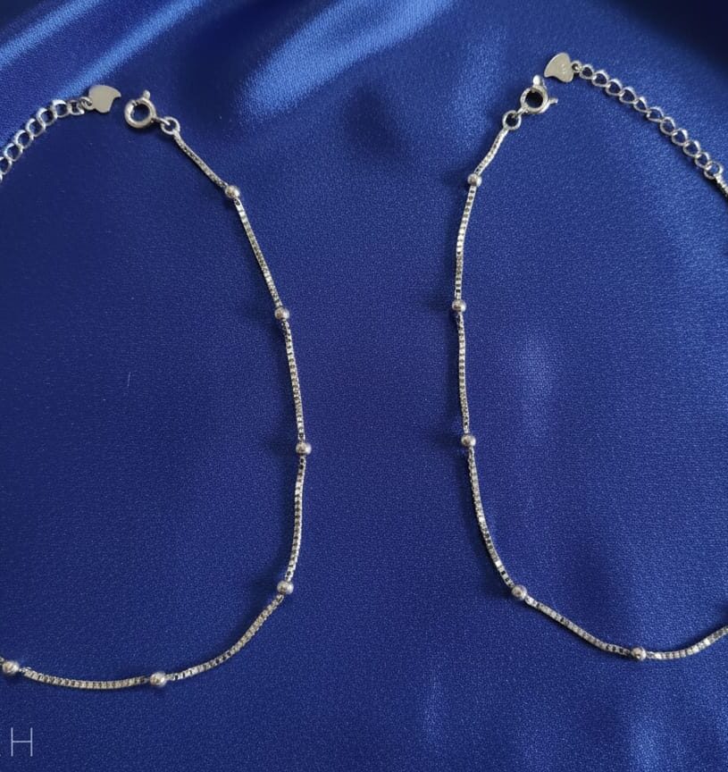 Classic Beaded Silver Anklet Set