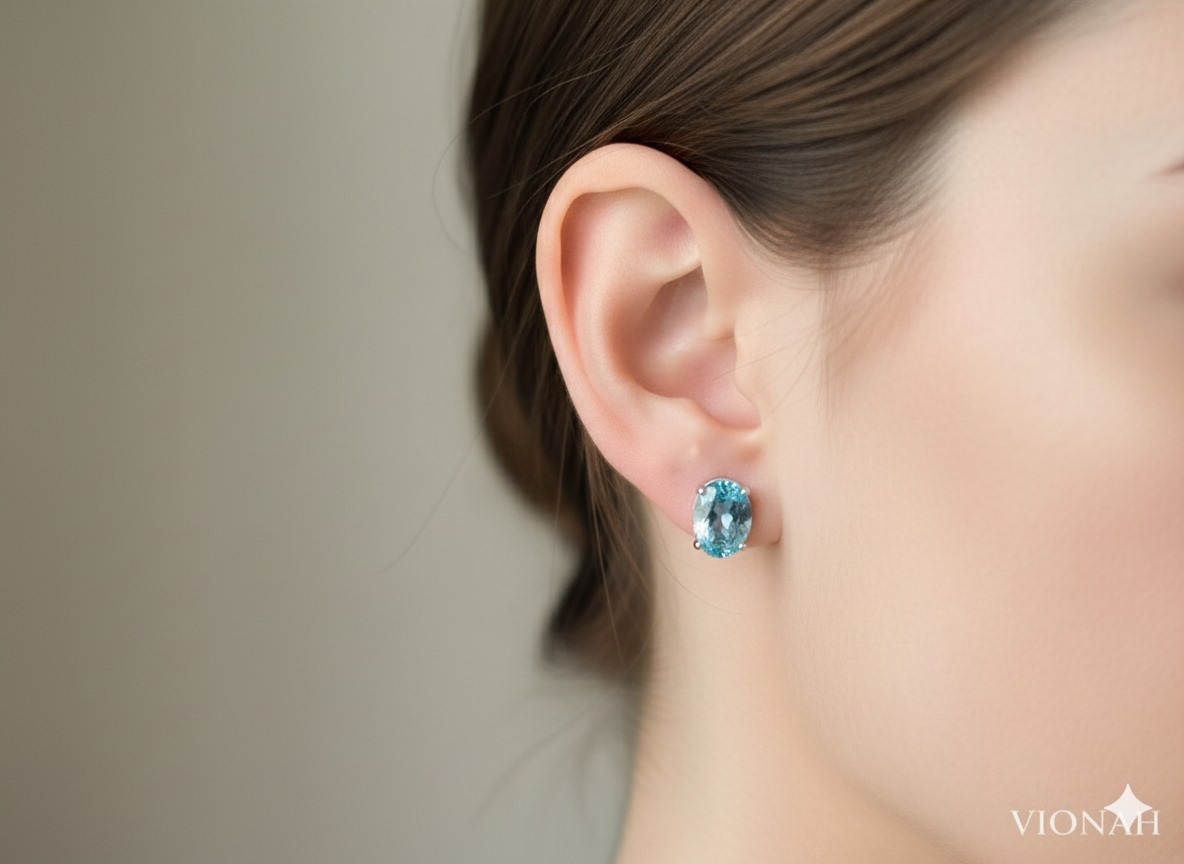 Blue Topaz 925 Silver Stud Earrings - Image 2