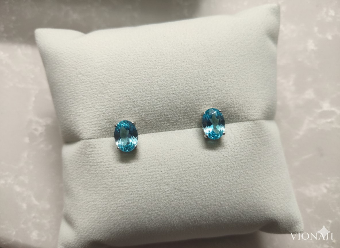Blue Topaz 925 Silver Stud Earrings