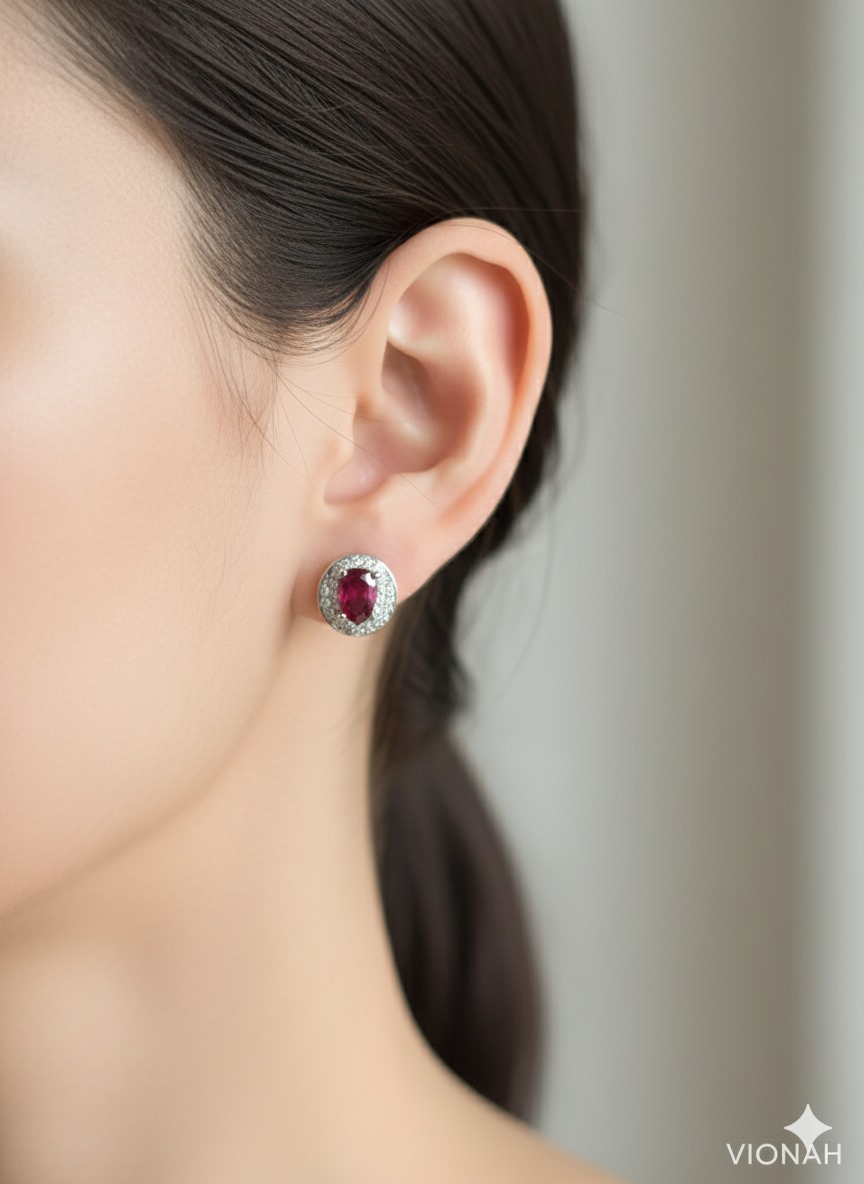 Red Halo 925 Silver Earrings