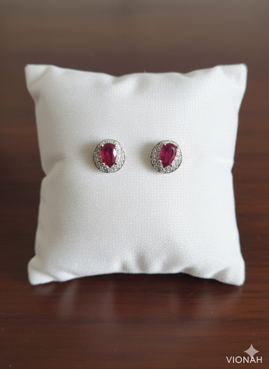Red Halo 925 Silver Earrings - Image 2