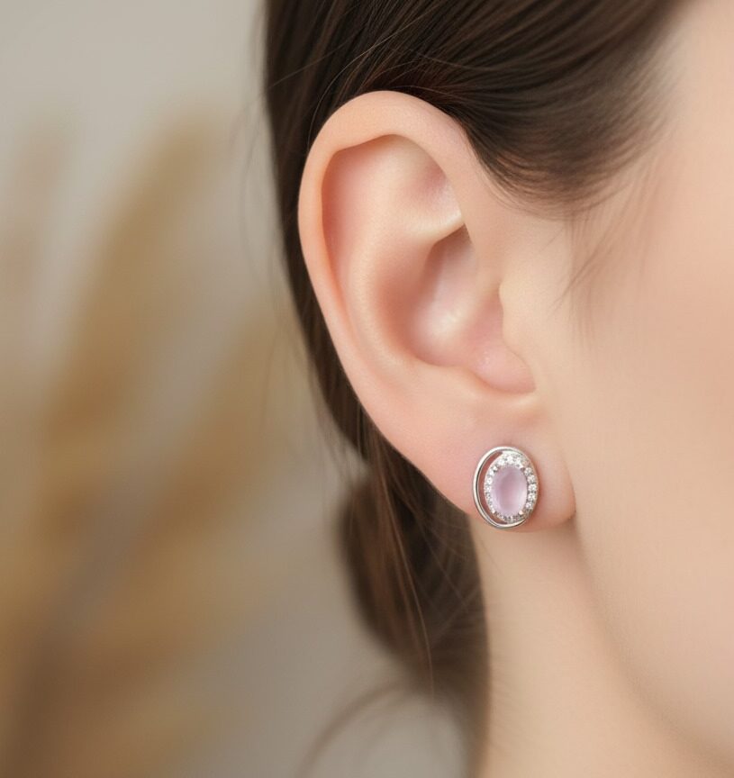 Rose Quartz Halo 925 Silver Earrings