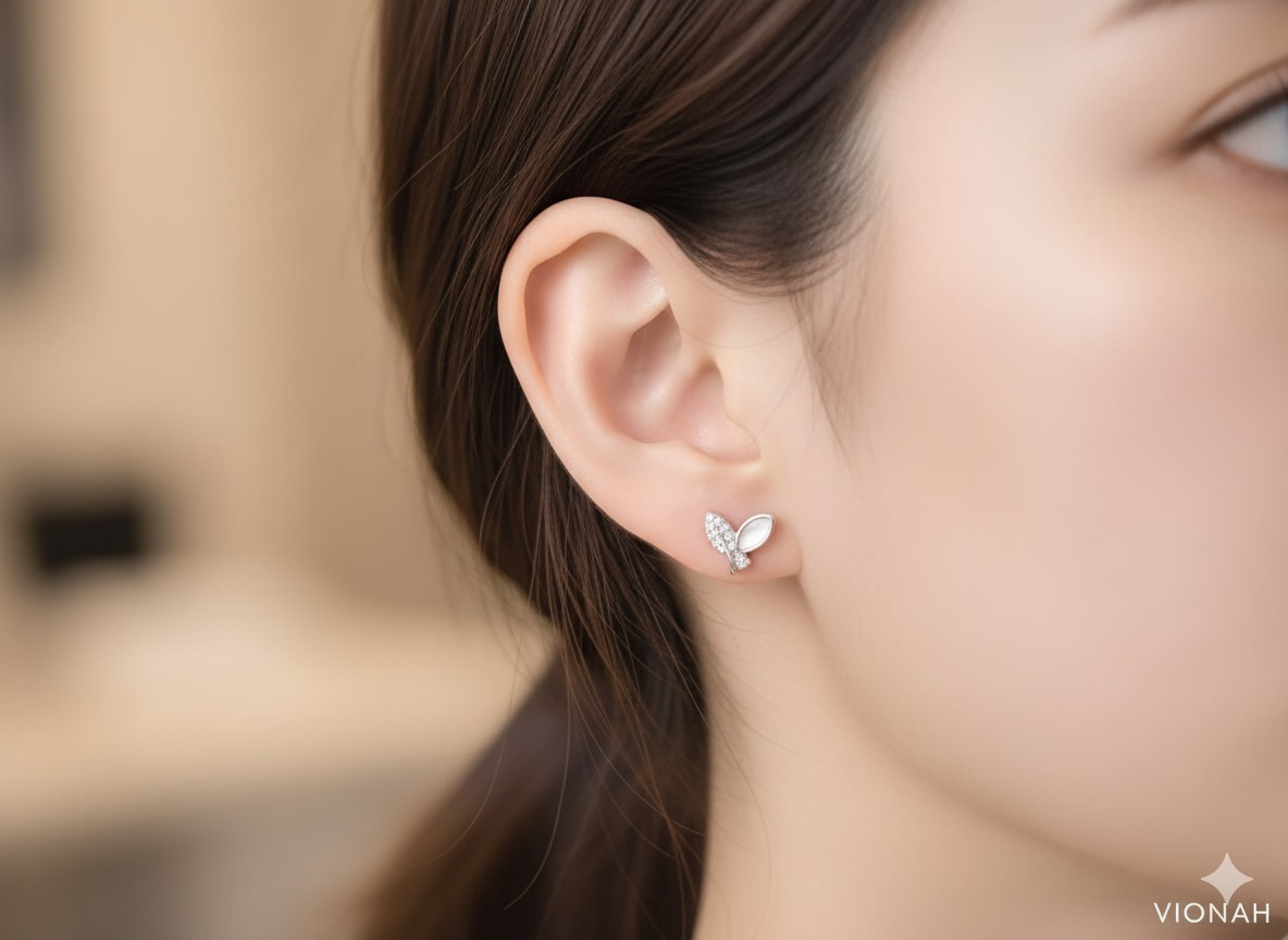 Moonstone Leaf 925 Silver Earrings - Image 2