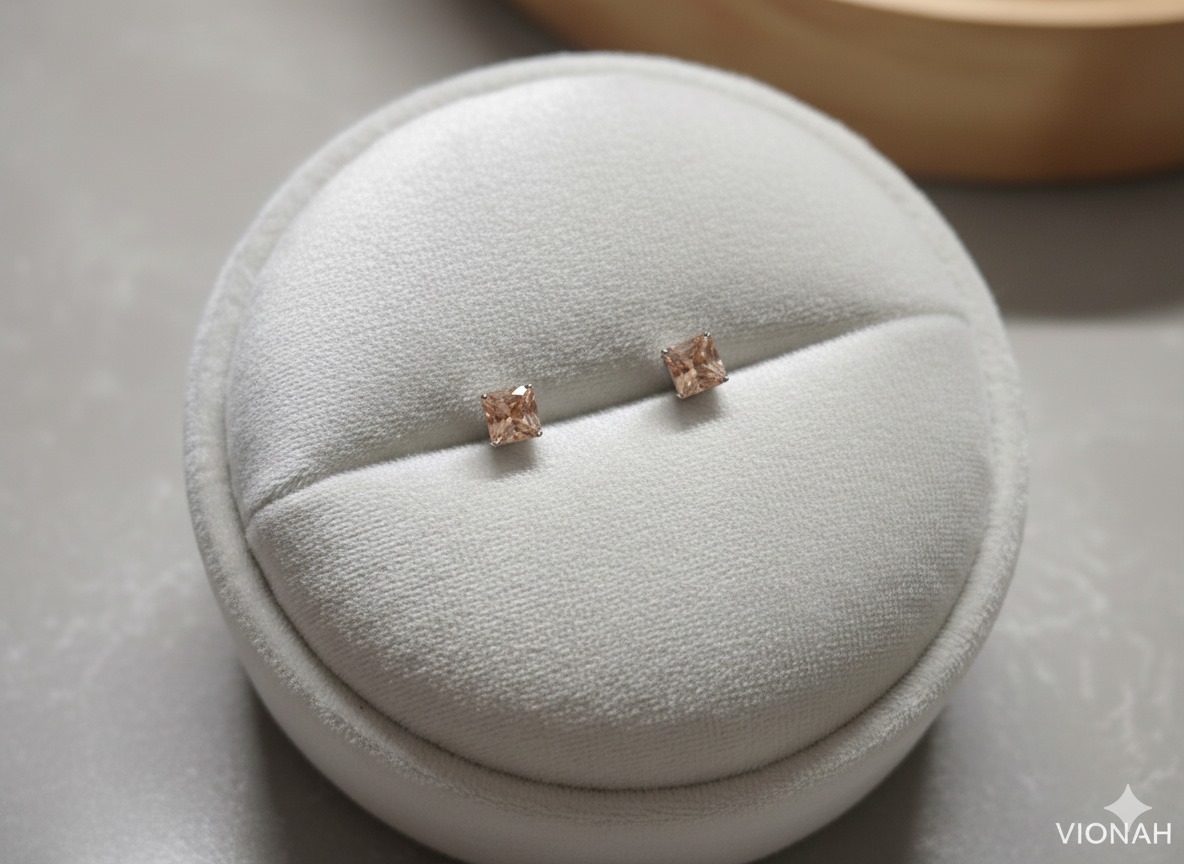 Morganite studs in 925 silver