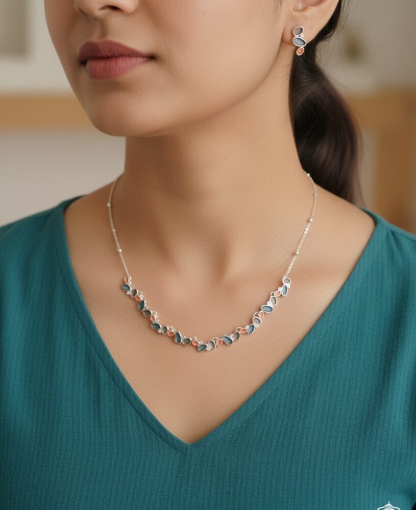 925 Silver Dual-Tone Necklace with Earrings Set