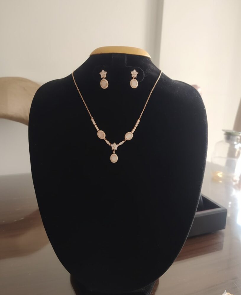 925 Silver Rose Gold Plated Oval Drop Necklace with Earrings Set