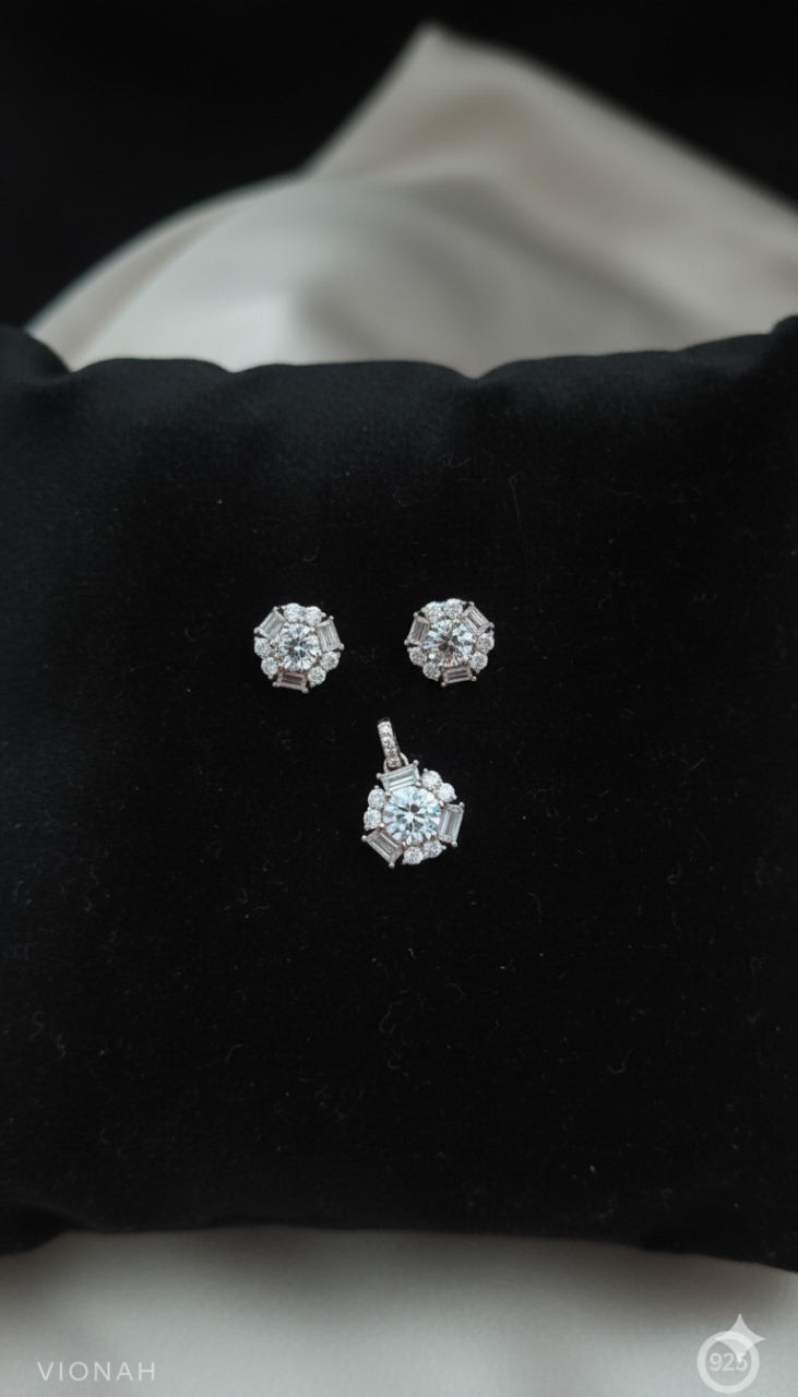 Classic Bloom 925 Silver Earrings with Pendant – Rose Gold Plated - Image 3
