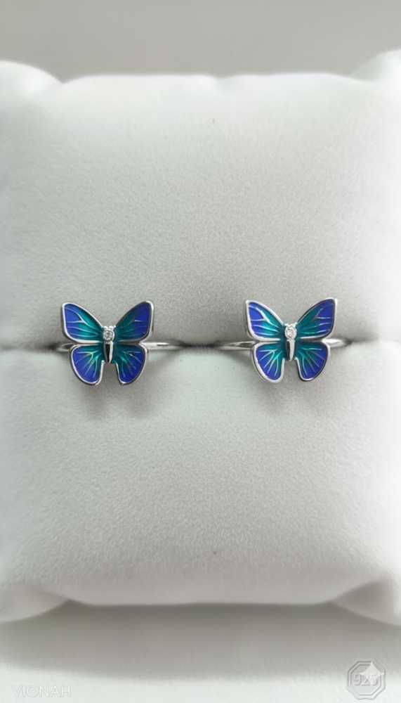 Blue Enamel Butterfly 925 Silver Toe Ring