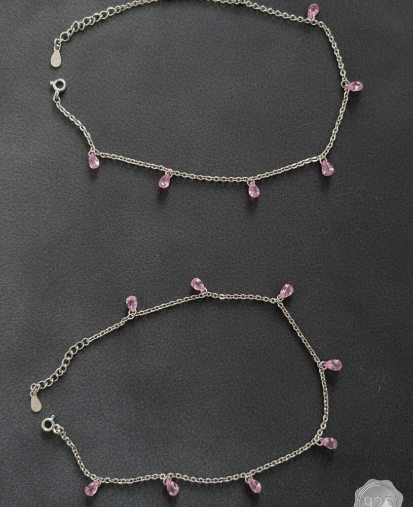 Pink Drop Silver Anklet