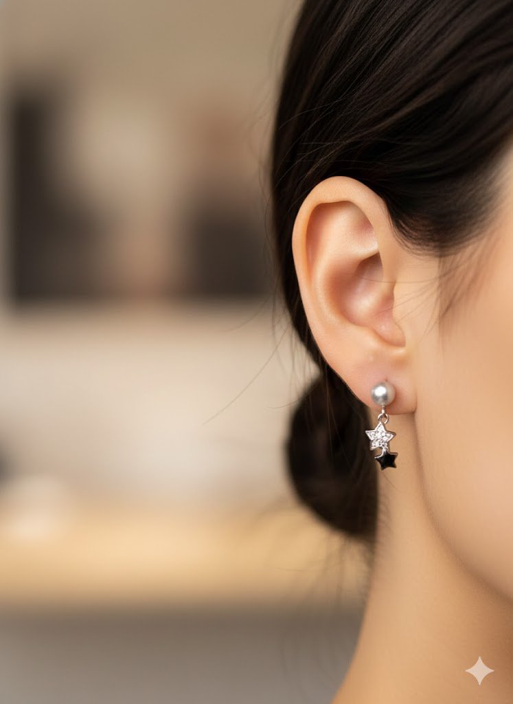 925 Silver Pearl Star Earrings