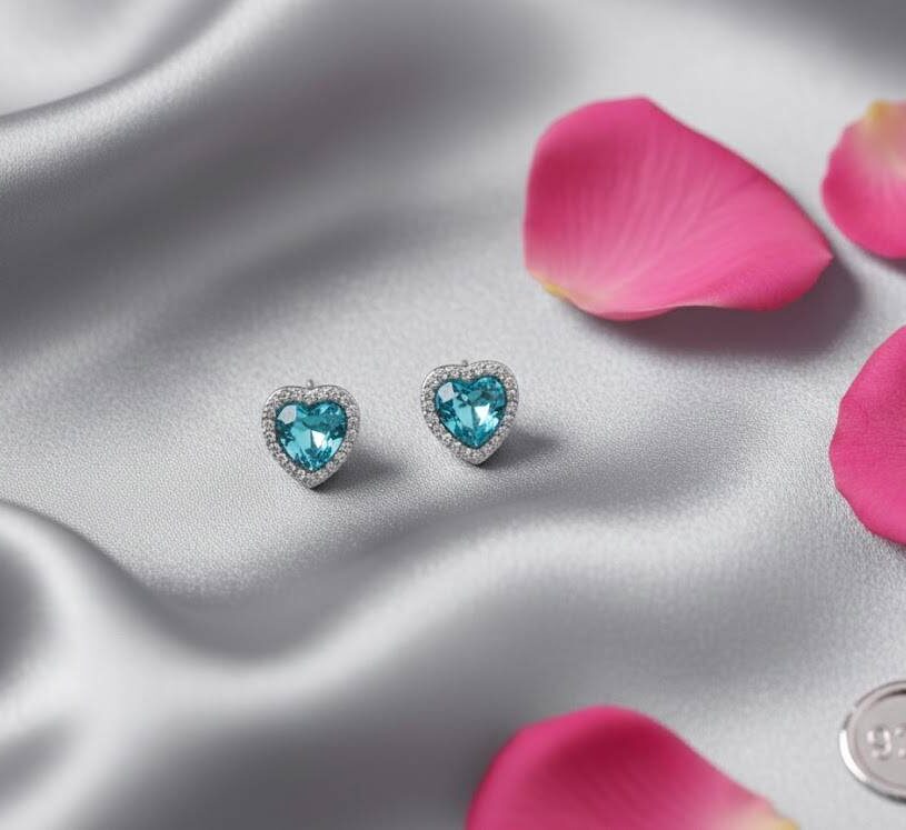 925 Silver Swarovski Heart Stud Earring