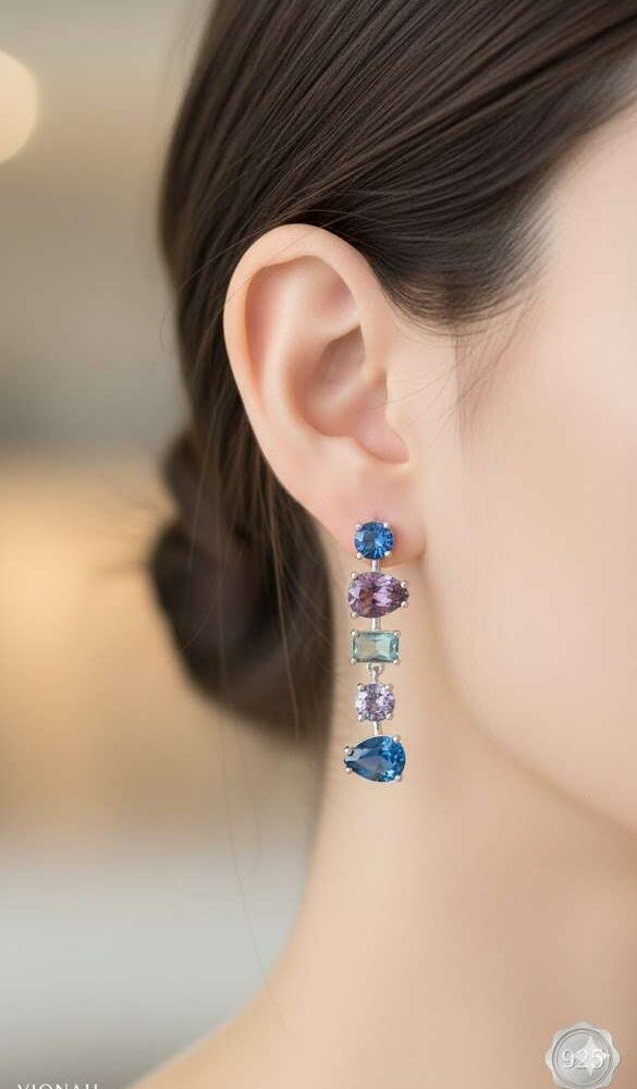 Swarovski Blue & Lavender Gemstone Drop Earrings