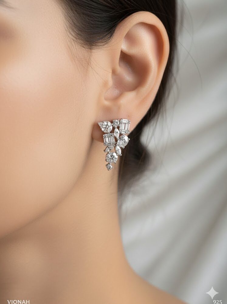 CZ DIAMOND CLUSTER STUD EARRINGS