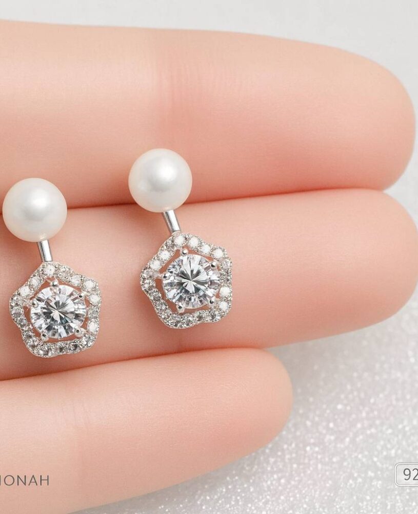 925 Silver CZ Pearl Hanging Earring