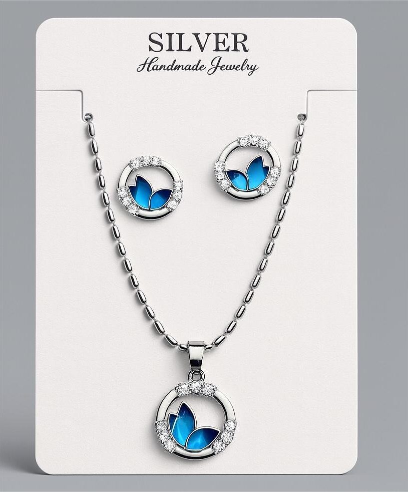 Blue Enamel Butterfly Pendant & Studs Set