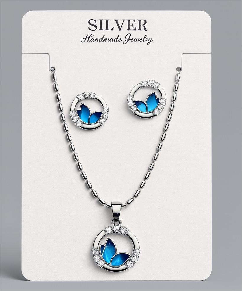 Blue Enamel Butterfly Pendant & Studs Set