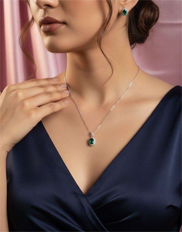 Elegant Green Zircon Pendant & Studs Set
