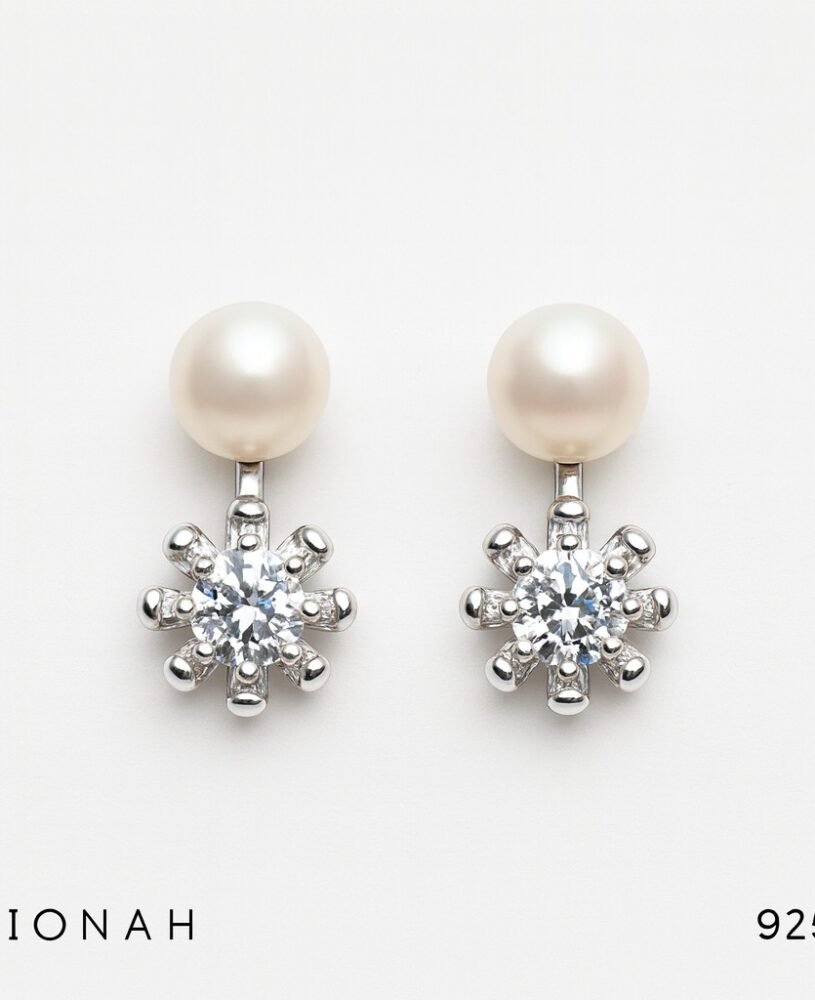 925 Silver CZ Pearl Snowflake Earring