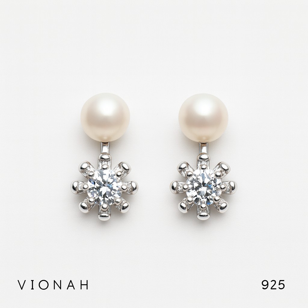 925 Silver CZ Pearl Snowflake Earring
