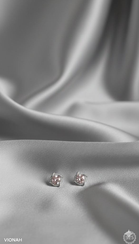 Pink Swarovski 925 Silver Stud Earrings - Image 4